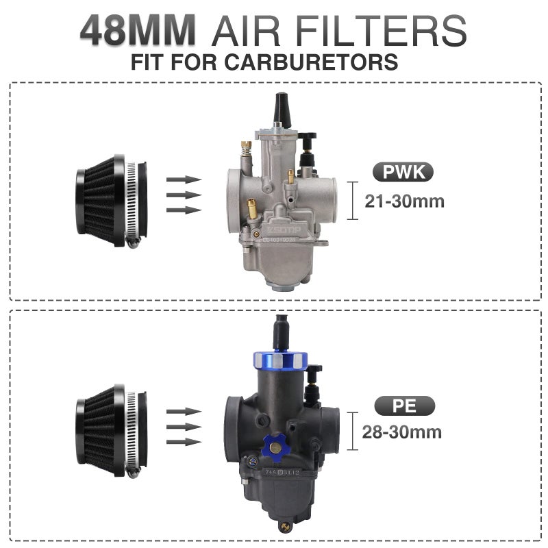ZSDTRP 2PCS Motorcycle 48MM Air Intake Filter Universal Carburetor Air Filter Cleaner for Dirt Pit ATV SSR TTR Bike Breather Filter Fit for Many Different Carburetors (Black 48MM) - Image 3